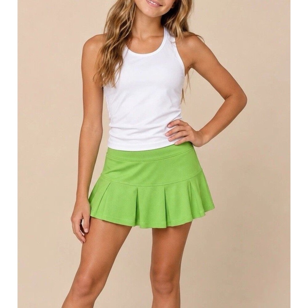 BCG Girls XL Tennis Skort Lime Green Athletic Pleated Skirt Built In Short Cheer